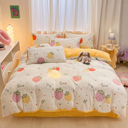 91家纺网 家纺一手货源 找家纺 本制 2025新款B类牛奶绒印花四件套 彩莓园