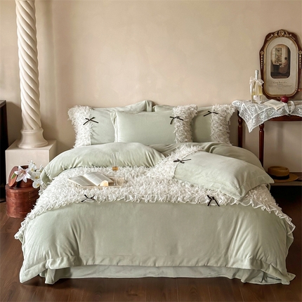 91家纺网 家纺一手货源 找家纺 （总）名品优仓 2024新款高克重牛奶绒蕾丝四件套-爱瑞丝的梦