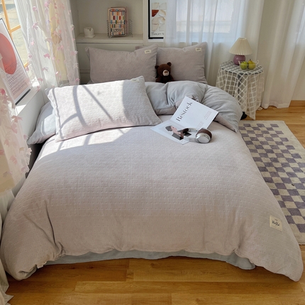 91家纺网 家纺一手货源 找家纺 顾里家纺 2024新款ins韩系色织华夫格绒四件套 夜空灰