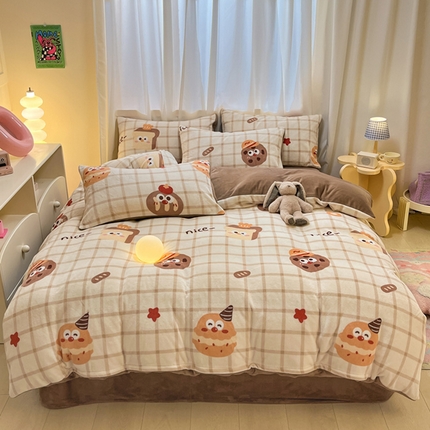 91家纺网 家纺一手货源 找家纺 本制 2025新款B类牛奶绒印花四件套 烘培-米