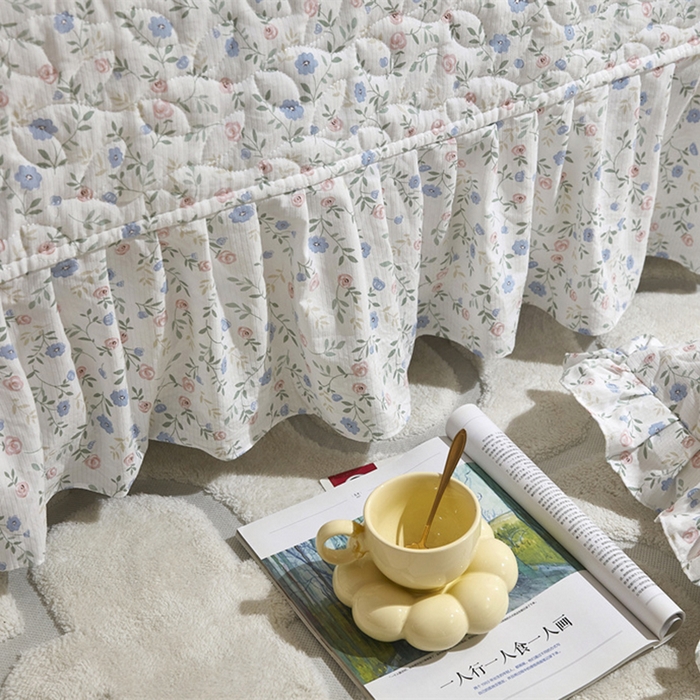 91家纺网 家纺一手货源 找家纺 十个点家纺 2025新款印花夹棉床盖三件套-晚秋系列 富贵小花