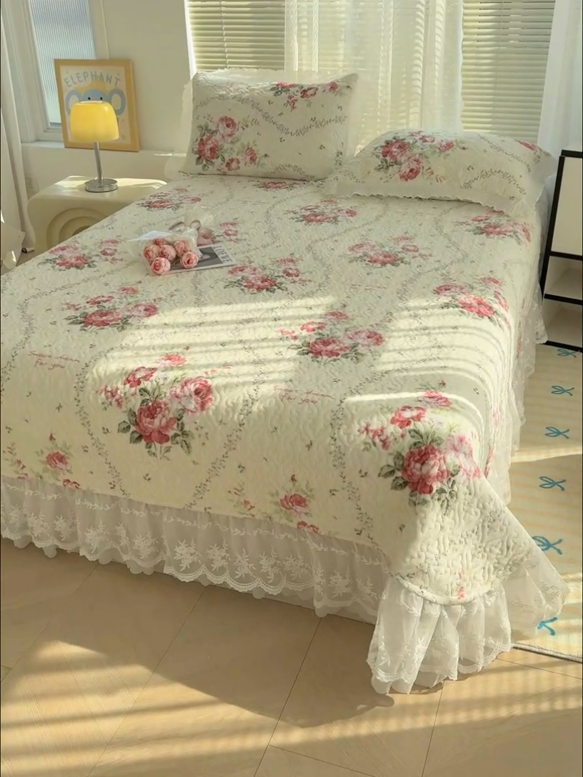 91家纺网 家纺一手货源 找家纺 冬然家纺 2024新款牛奶绒印花床盖 花语温情