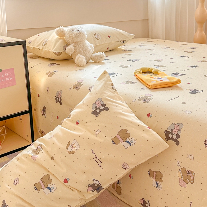 91家纺网 家纺一手货源 找家纺 吉象家纺 2024新款高支密全棉印花单床单 小熊日记