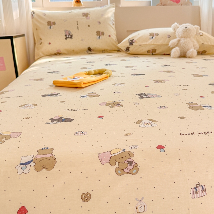 91家纺网 家纺一手货源 找家纺 吉象家纺 2024新款高支密全棉印花单床单 小熊日记