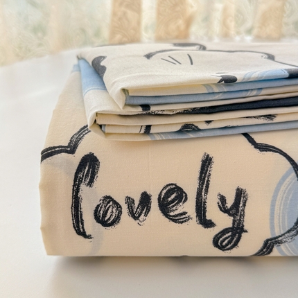 91家纺网 家纺一手货源 找家纺 吉象家纺 2024新款高支密全棉印花单床单 奶牛猫