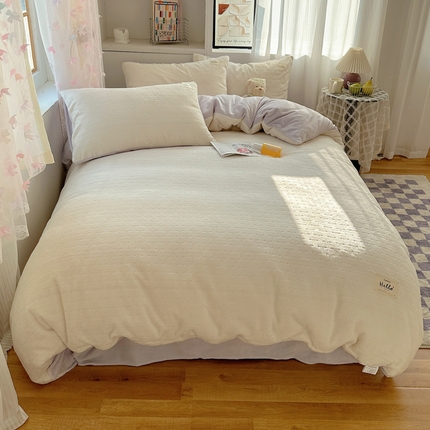 91家纺网 家纺一手货源 找家纺 （总）顾里家纺 2024新款ins韩系色织华夫格绒四件套