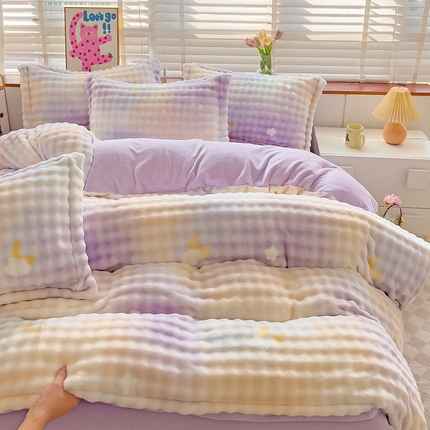 91家纺网 家纺一手货源 找家纺 （总）梵克保罗 2024新款泡泡绒加厚立体牛奶绒单被套多功能被套毯