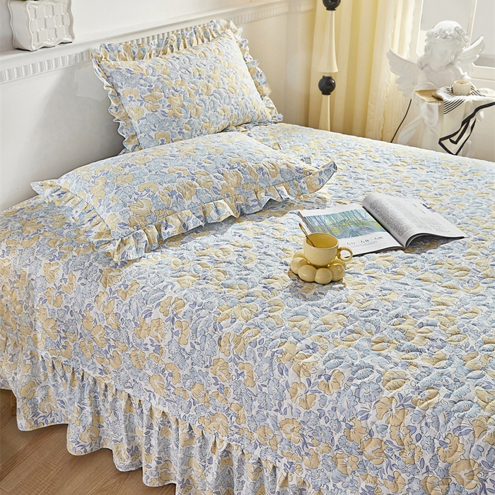 91家纺网 家纺一手货源 找家纺 十个点家纺 2025新款印花夹棉床盖三件套-晚秋系列 晚秋