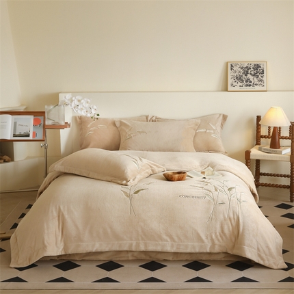 91家纺网 家纺一手货源 找家纺 （总）名品优仓 2024新款牛奶绒绣花四件套-麦穗