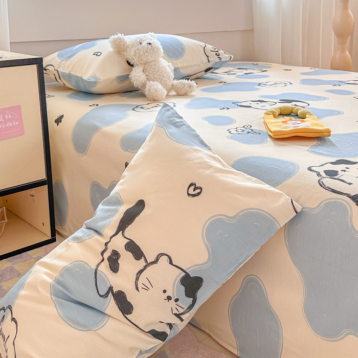 91家纺网 家纺一手货源 找家纺 吉象家纺 2024新款高支密全棉印花单床单 奶牛猫