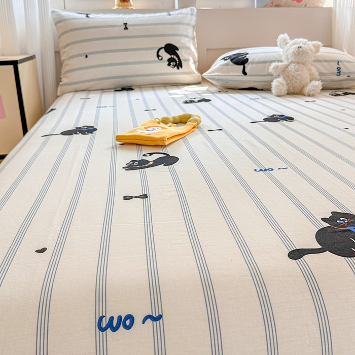 91家纺网 家纺一手货源 找家纺 吉象家纺 2024新款高支密全棉印花单床单 线条猫咪