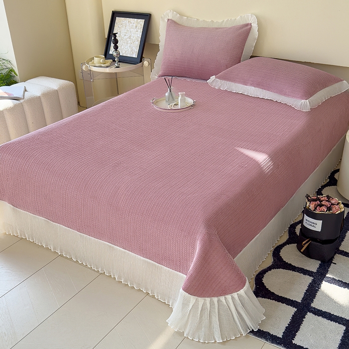 91家纺网 家纺一手货源 找家纺 冬然家纺 2024新款雕花绒床盖系列 小麦穗-豆沙粉