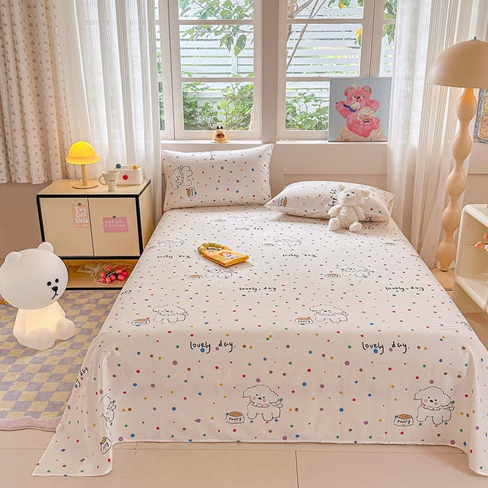 91家纺网 家纺一手货源 找家纺 吉象家纺 2024新款高支密全棉印花单床单 泡泡糖小狗