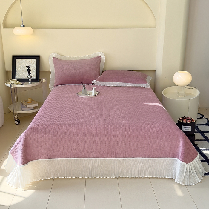 91家纺网 家纺一手货源 找家纺 冬然家纺 2024新款雕花绒床盖系列 小麦穗-豆沙粉