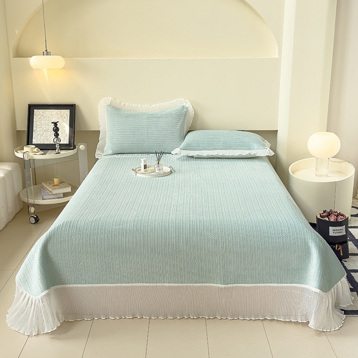 91家纺网 家纺一手货源 找家纺 冬然家纺 2024新款雕花绒床盖系列 小麦穗-浅绿