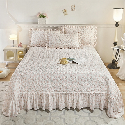 91家纺网 家纺一手货源 找家纺 十个点家纺 2025新款印花夹棉床盖三件套-晚秋系列 红粉世家