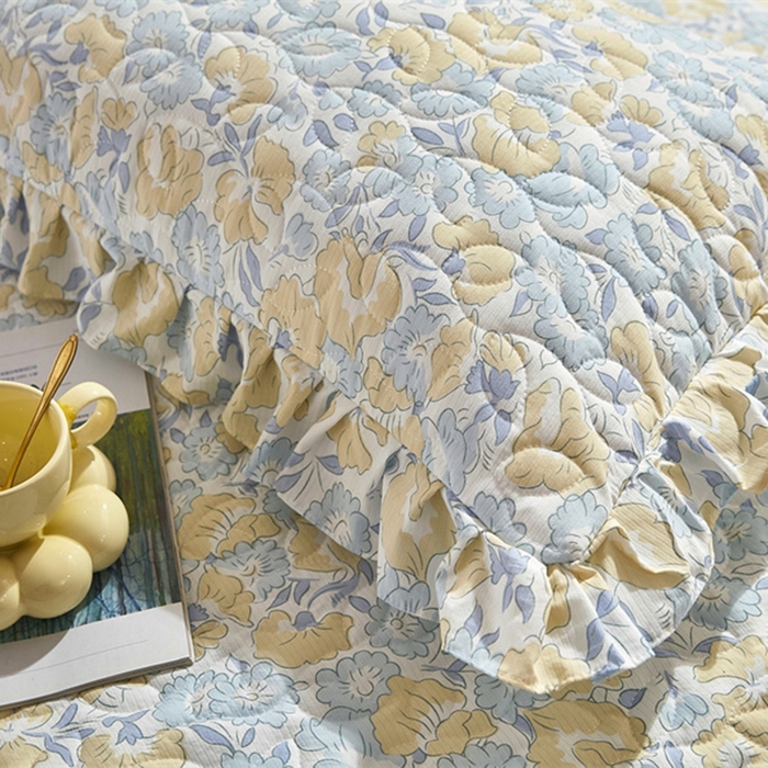 91家纺网 家纺一手货源 找家纺 十个点家纺 2025新款印花夹棉床盖三件套-晚秋系列 晚秋