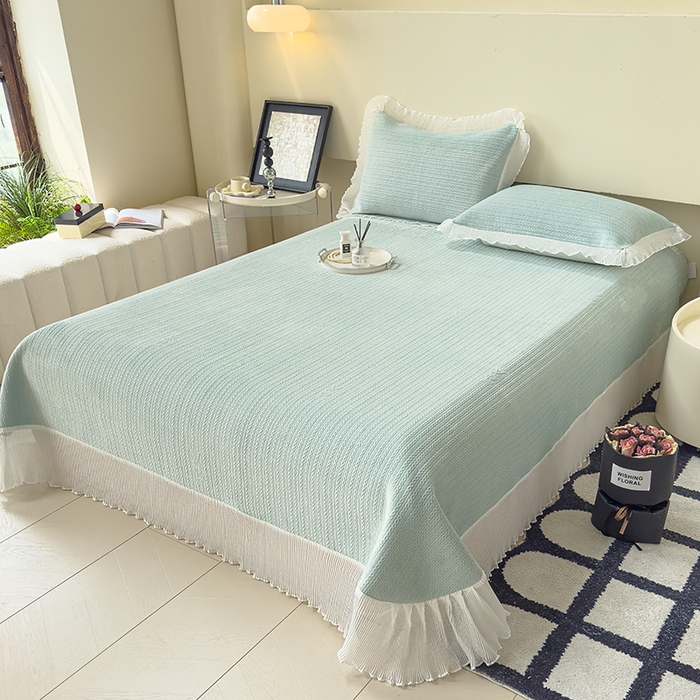 91家纺网 家纺一手货源 找家纺 冬然家纺 2024新款雕花绒床盖系列 小麦穗-浅绿