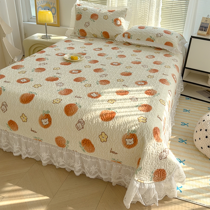 91家纺网 家纺一手货源 找家纺 冬然家纺 2024新款牛奶绒印花床盖 心想事橙