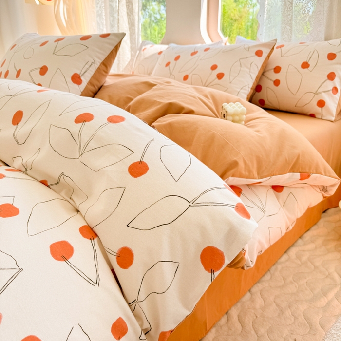 91家纺网 家纺一手货源 找家纺 千朵 2024新款全棉磨毛小清新印花四件套 小幸福