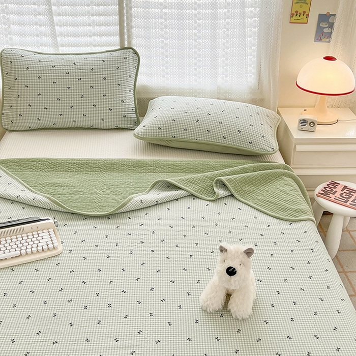 91家纺网 家纺一手货源 找家纺 沐纯家居 2025新款婴儿绒纯棉水洗床盖 小绿格-绿
