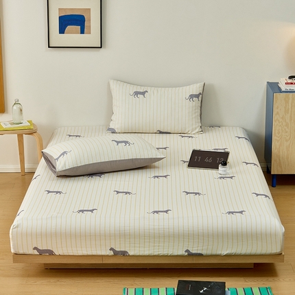 8小时家纺 2024新款40s双层纱单品四件套系列-床笠 黄白条纹豹子