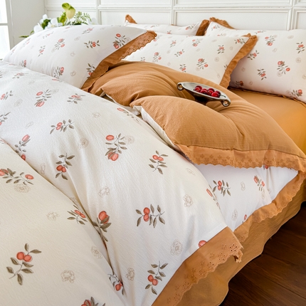 91家纺网 家纺一手货源 找家纺 （总）可思家纺 2024新款韩版花边木棉皱皱纱四件套系列