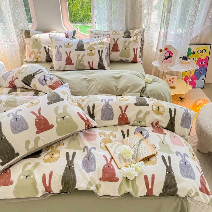 91家纺网 家纺一手货源 找家纺 （总）千朵 2024新款全棉磨毛小清新印花四件套