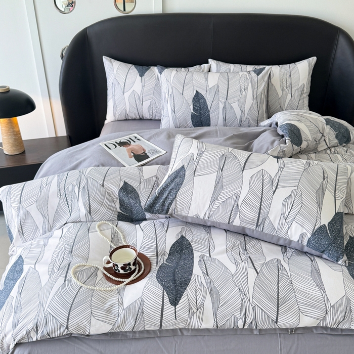 91家纺网 家纺一手货源 找家纺 千朵 2024新款轻奢全棉磨毛四件套 叶莉娅