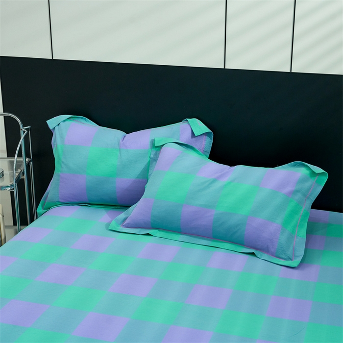 91家纺网 家纺一手货源 找家纺 三沁家居 2025新款格子色织全棉水洗棉四件套直播爆款量大价优 绿野仙踪大格