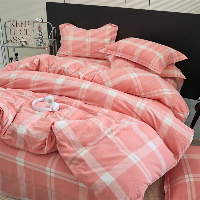 91家纺网 家纺一手货源 找家纺 三沁家居 2025新款格子色织全棉水洗棉四件套直播爆款量大价优 多伦多