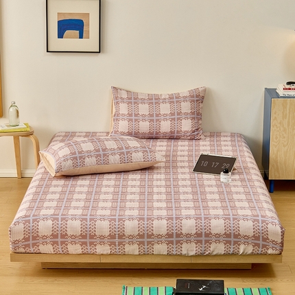 8小时家纺 2024新款40s双层纱单品四件套系列-床笠 复古格纹
