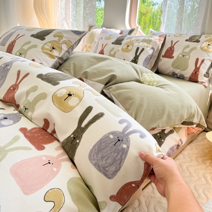 91家纺网 家纺一手货源 找家纺 （总）千朵 2024新款全棉磨毛小清新印花四件套