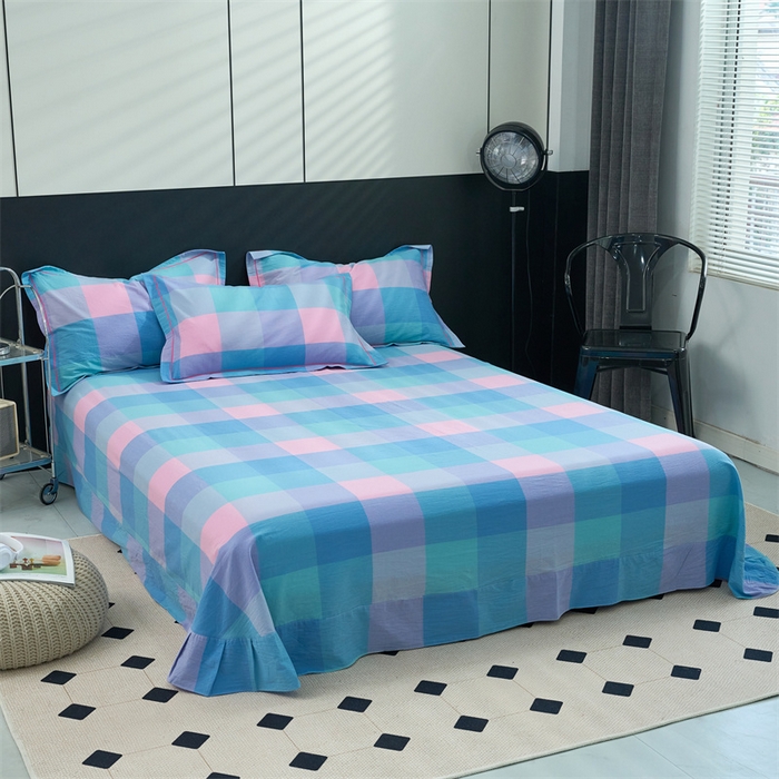 91家纺网 家纺一手货源 找家纺 三沁家居 2025新款格子色织全棉水洗棉四件套直播爆款量大价优 彩虹大格