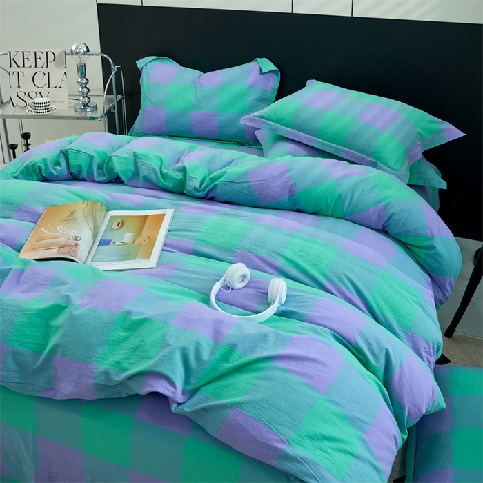 91家纺网 家纺一手货源 找家纺 三沁家居 2025新款格子色织全棉水洗棉四件套直播爆款量大价优 绿野仙踪大格