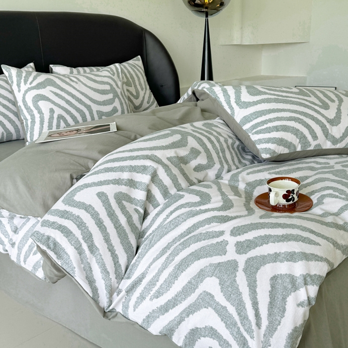 91家纺网 家纺一手货源 找家纺 千朵 2024新款轻奢全棉磨毛四件套 马德里绿