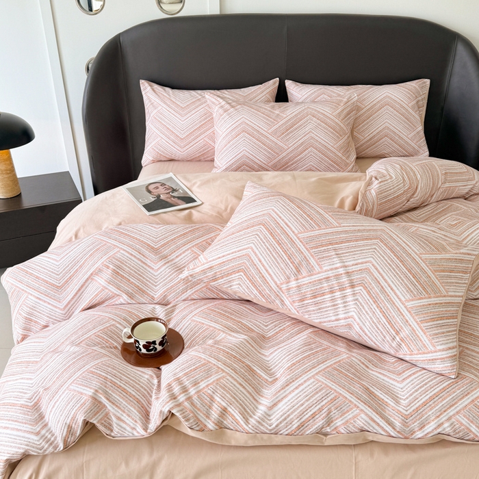 91家纺网 家纺一手货源 找家纺 千朵 2024新款轻奢全棉磨毛四件套 艾文咖