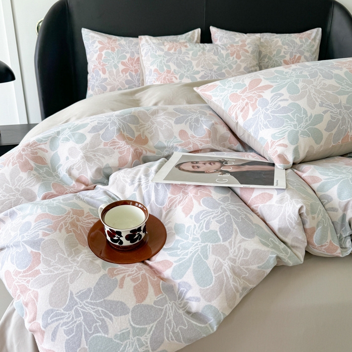 91家纺网 家纺一手货源 找家纺 千朵 2024新款轻奢全棉磨毛四件套 语叶