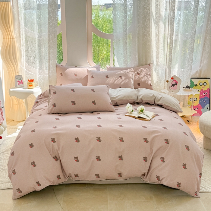 91家纺网 家纺一手货源 找家纺 千朵 2024新款全棉磨毛小清新印花四件套 哈尼