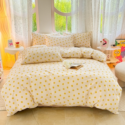 91家纺网 家纺一手货源 找家纺 千朵 2024新款全棉磨毛小清新印花四件套 笑脸