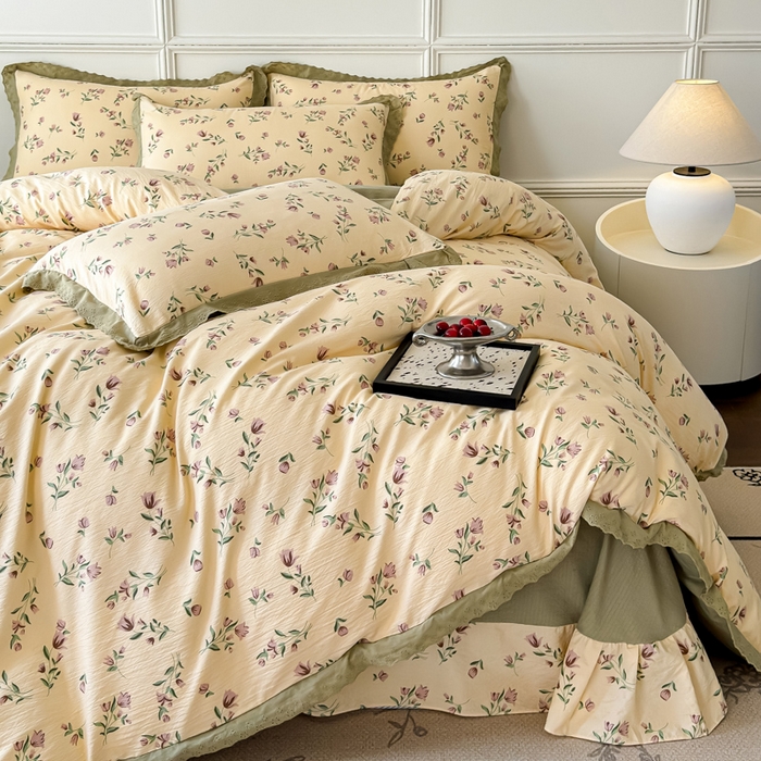 91家纺网 家纺一手货源 找家纺 可思家纺 2024新款韩版花边木棉皱皱纱四件套系列 木棉-芳华