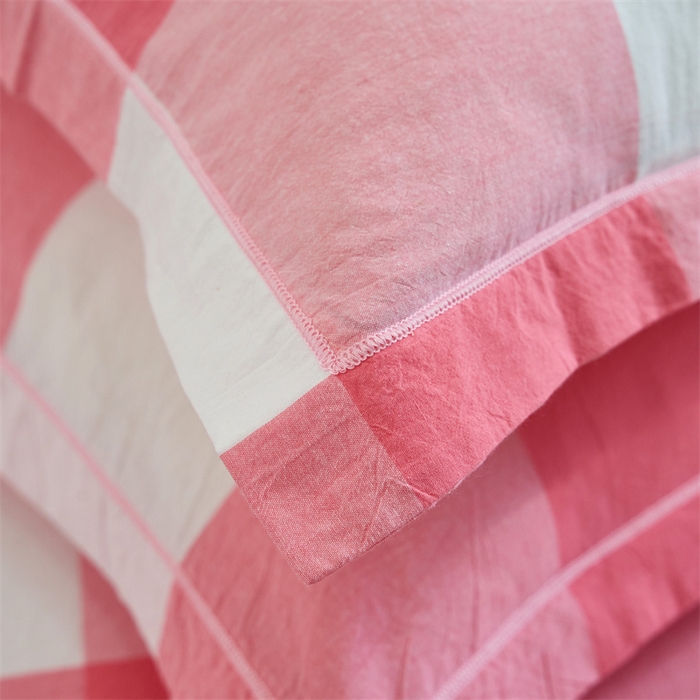 91家纺网 家纺一手货源 找家纺 三沁家居 2025新款格子色织全棉水洗棉四件套直播爆款量大价优 粉白大格