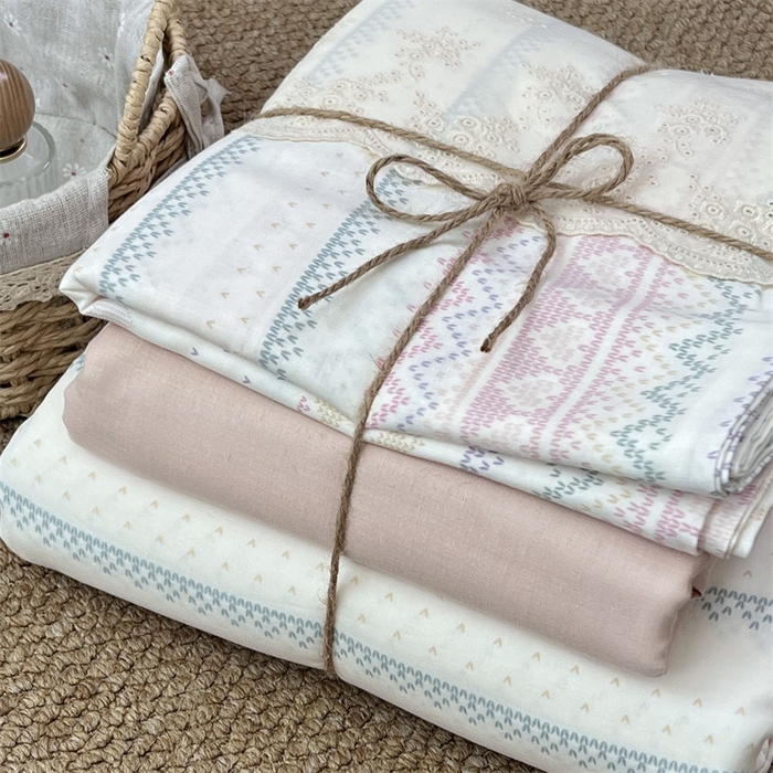 91家纺网 家纺一手货源 找家纺 2024新款全棉印花双层纱四件套--蕾丝花边款 甜心小姐