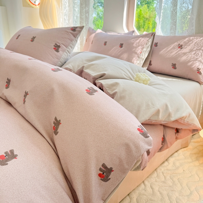 91家纺网 家纺一手货源 找家纺 千朵 2024新款全棉磨毛小清新印花四件套 哈尼