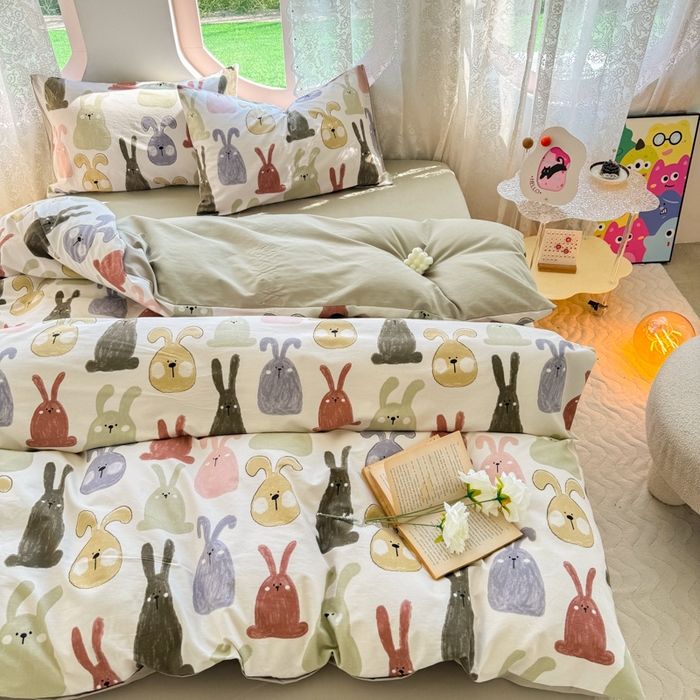 91家纺网 家纺一手货源 找家纺 （总）千朵 2024新款全棉磨毛小清新印花四件套