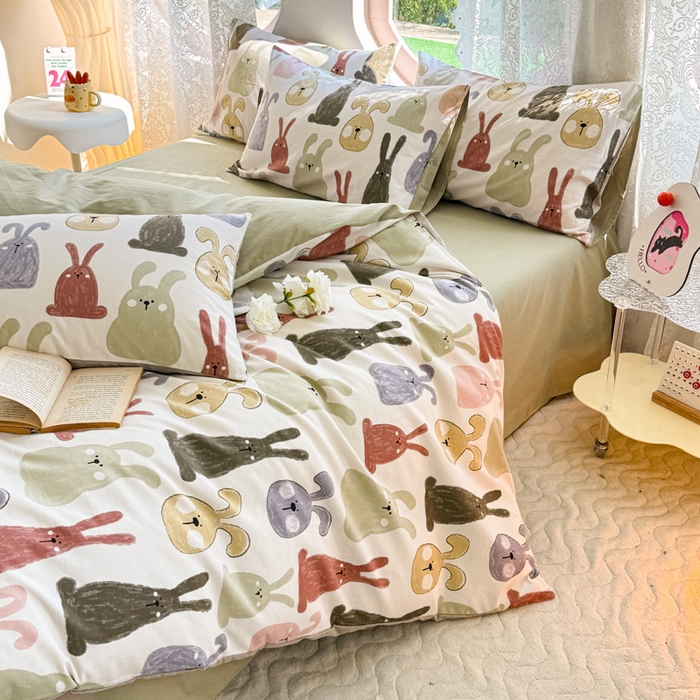 91家纺网 家纺一手货源 找家纺 千朵 2024新款全棉磨毛小清新印花四件套 妮克