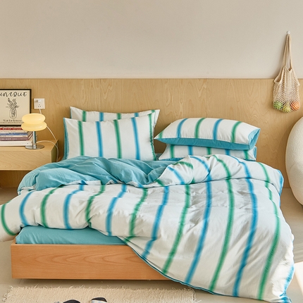 8小时家纺 2024新款40s双层纱单品四件套系列-四件套 条纹蓝绿