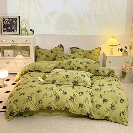 91家纺网 家纺一手货源 找家纺 梦莱斯 2024新款舒适亲肤四件套 绿色