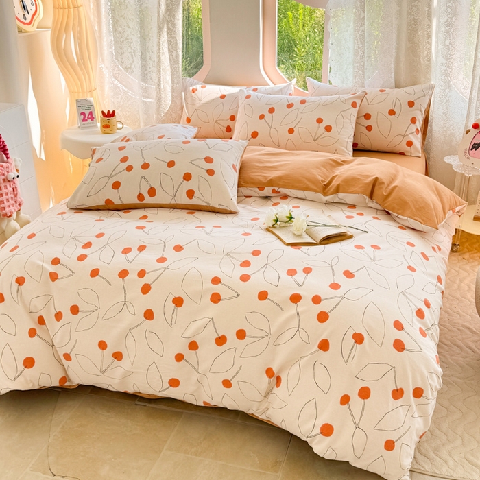 91家纺网 家纺一手货源 找家纺 千朵 2024新款全棉磨毛小清新印花四件套 小幸福