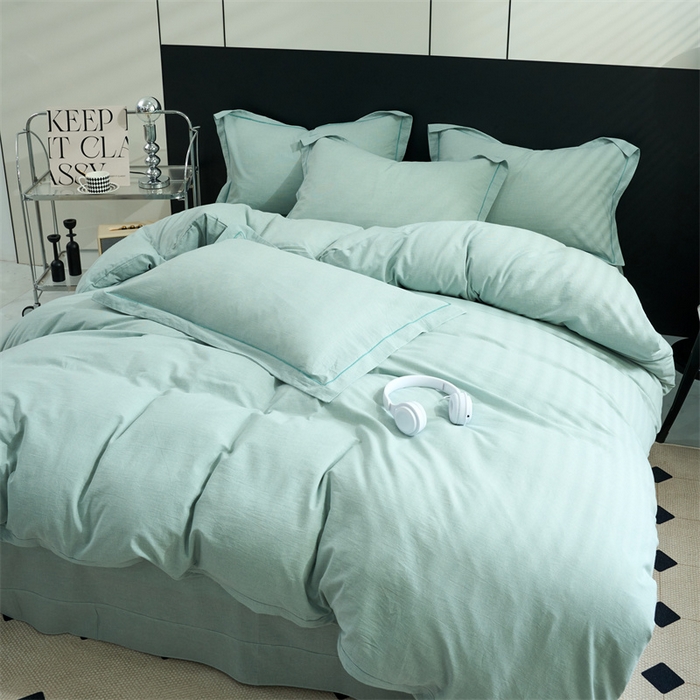 91家纺网 家纺一手货源 找家纺 三沁家居 2025新款格子色织全棉水洗棉四件套直播爆款量大价优 千鸟格绿